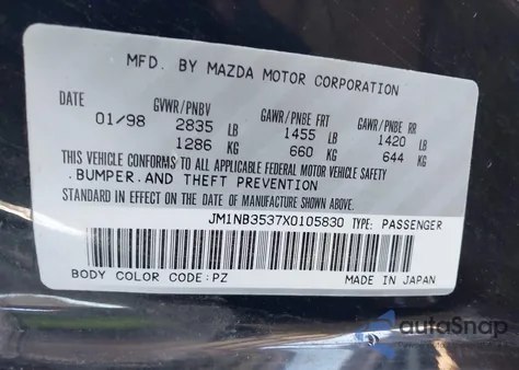 1999 Mazda Mx-5 Miata Leather Pkg/Popular Equipment Pkg/Sports Pkg/Touring Pkg из США, поврежденный, VIN JM1NB3537X0105830